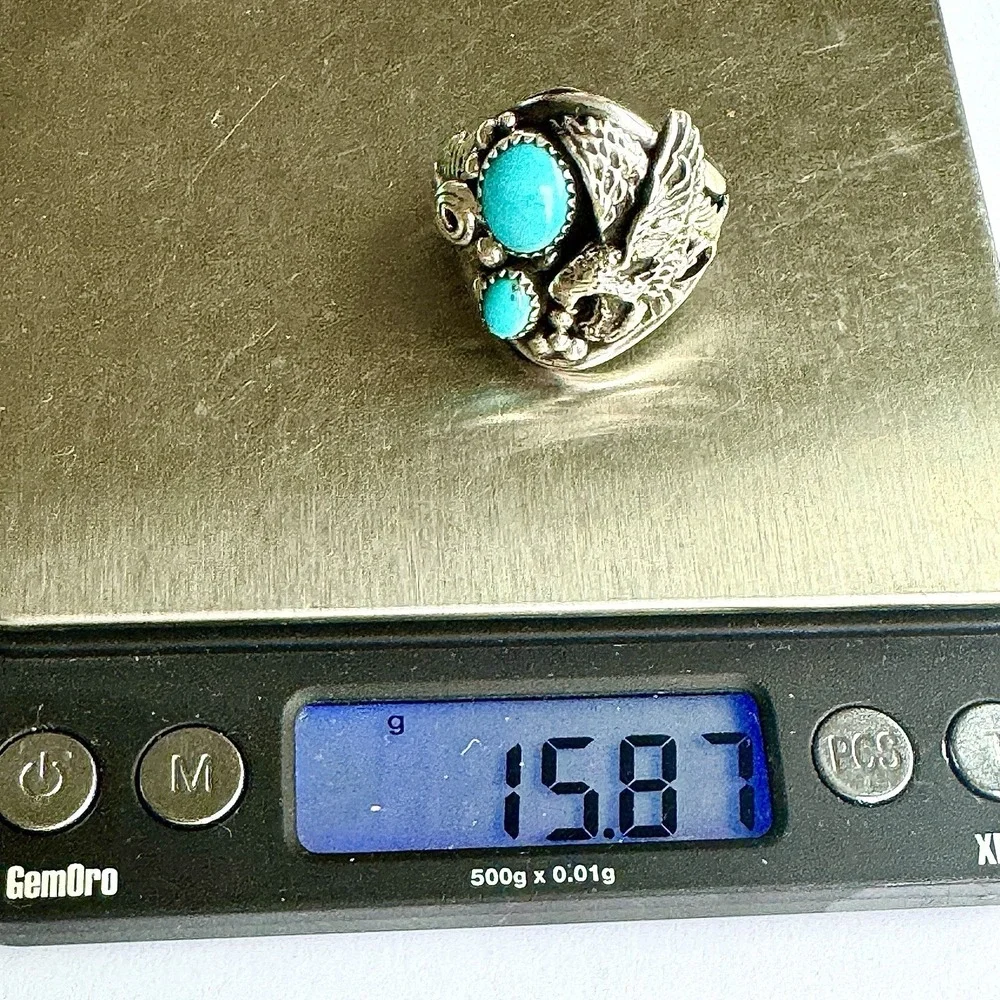 Navajo‎ Eagle Mens Ring Turquoise Sz 11 Signed DM Sterling Native American USA